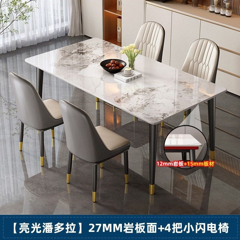 Rock slab dining table and chair combination rectangular for home small apartment medieval style modern casual rental house dining table