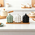Original dopamine-themed thickened ceramic spice jar set with wooden stand - kitchen salt and seasoning containers with spoons - gift set