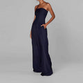 cross-border european and american women's clothing: new summer collection - elegant solid color bandeau high-waisted slimming wide-leg jumpsuit