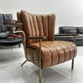 Vintage-style hand-forged solid wood armrest cigar chair, retro distressed leather single leisure chair, home design