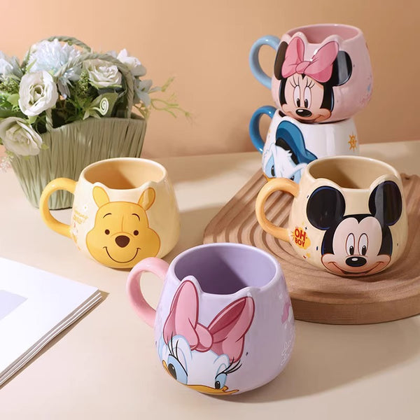 Cartoon ceramic big belly cup 450ml large capacity mug with spoon coffee cup high value unisex water cup