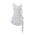 European and american  spring new women's high-end elegant sweet & sultry ribbon-trimmed jacquard cami dress