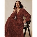 fashion bohemia retro printing loose a-line elegance lantern sleeve tie backdress women