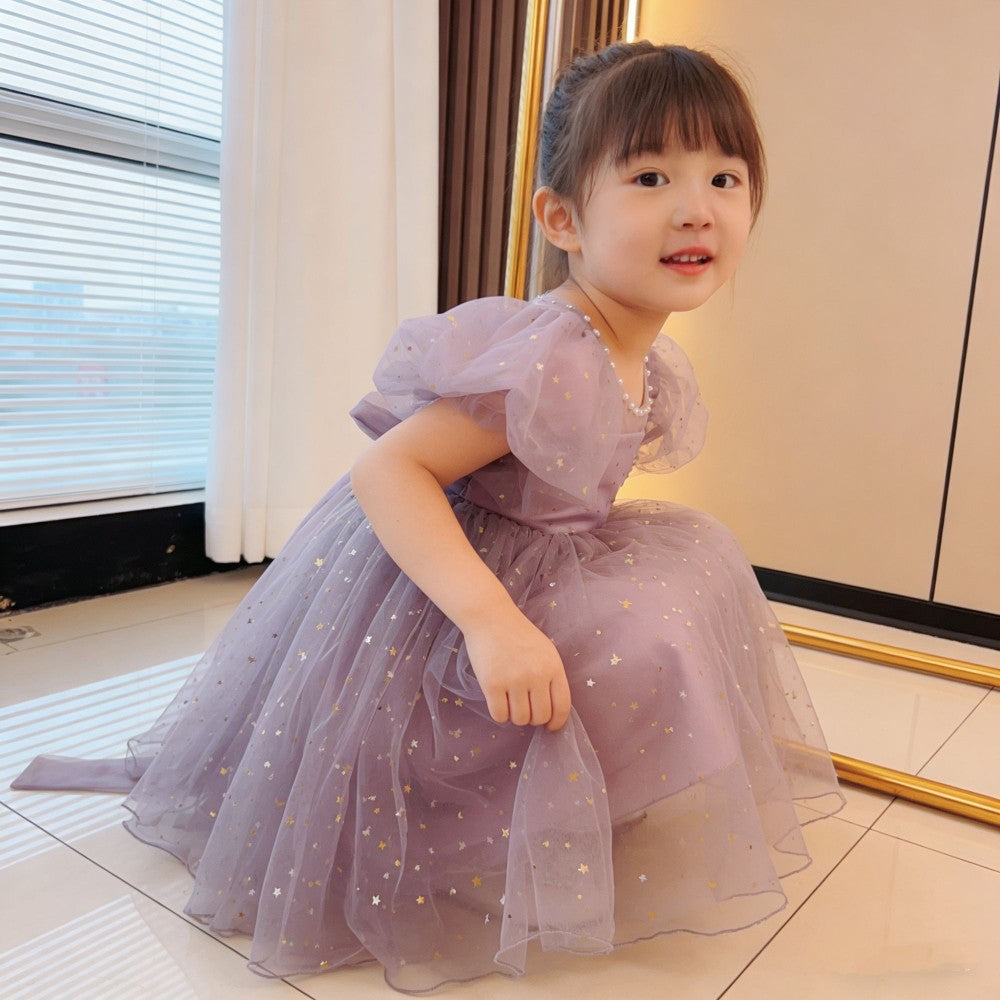 Girls' lace dress summer style cross-border children's puff sleeve tulle wedding dress princess dress dropshipping