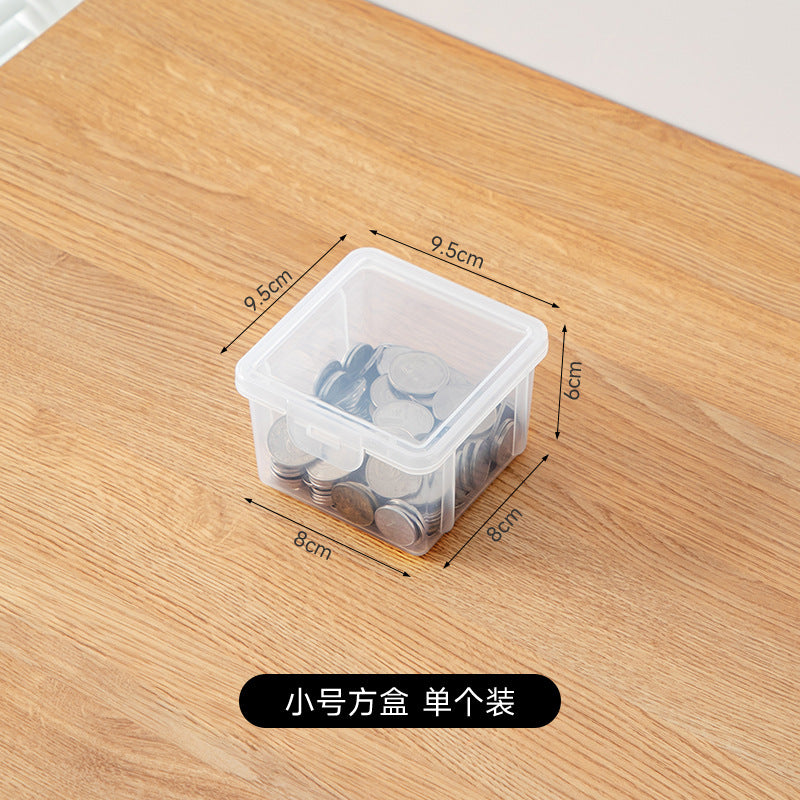 Banknote coin storage box, transparent plastic with lid, small card storage box with partition, postcard card storage box.