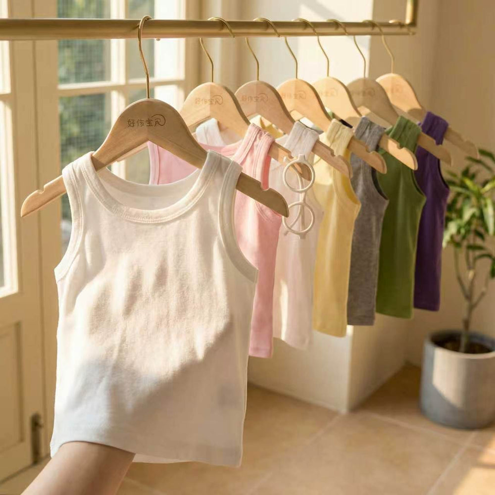 Kids' 100% cotton tank top - new summer collection: solid color, skin-friendly, sleeveless top for boys and girls. perfect for loungewear, sleepwear, and wholesale children's clothing
