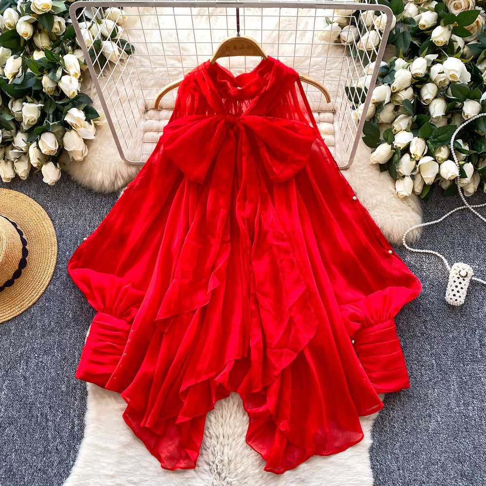 French chic floral blouse with bow detail - women's fashionable, unique, and flattering loose-fit top