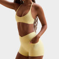 High elastic halter sports intimates bra beautiful back bra cross waist fitness three-quarter shorts yoga wear sports suit