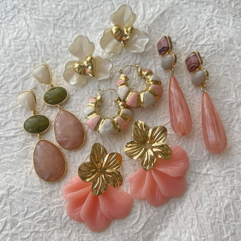 European and american cross-border jewelry: pink sweet earrings, floral teardrop fashion, elegant and fresh, high-end stud earrings for women