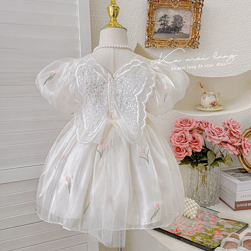 Girls' dress  new style: chic bowknot sweetheart puff sleeve dress for little girls