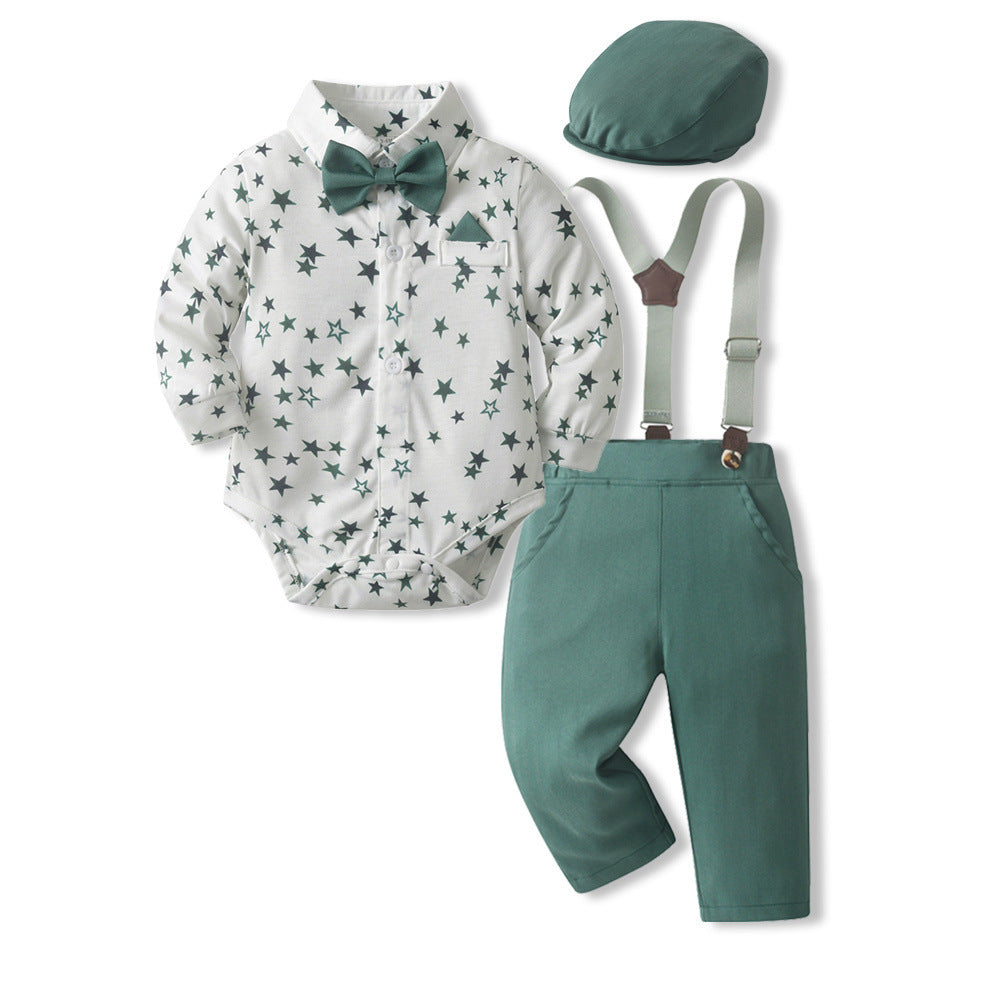 new product spring boys suit cotton printing baby boy long-sleeved shirt romper birthday first birthday dress
