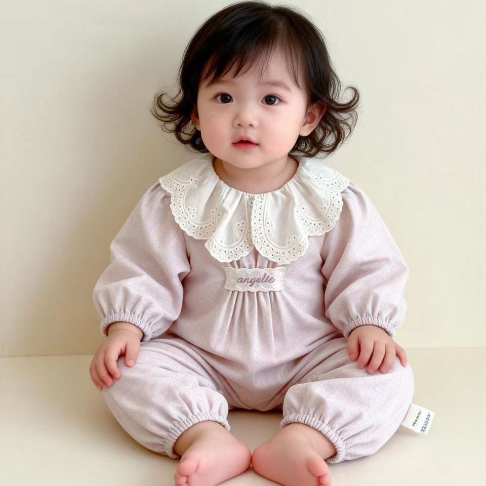 Spring autum baby girl full moon 100 days khaki baby onesie newborn clothes autumn clothes super cute outing crawling clothes