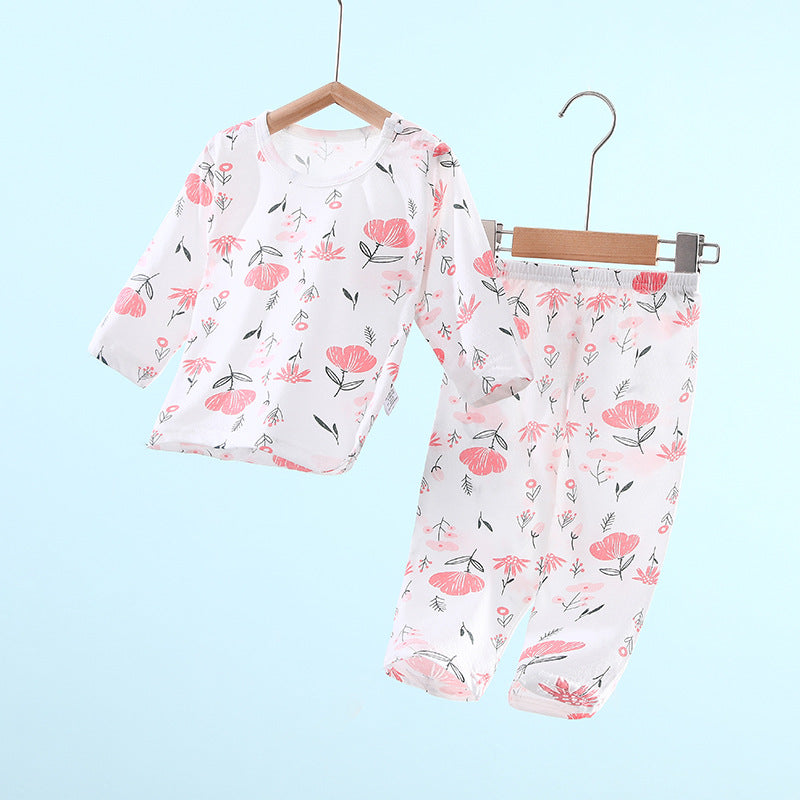 Baby pajamas for girls, summer lightweight style, boys' air conditioning suit, pure cotton girls' long-sleeved pajamas, baby spring/summer home air conditioning suit