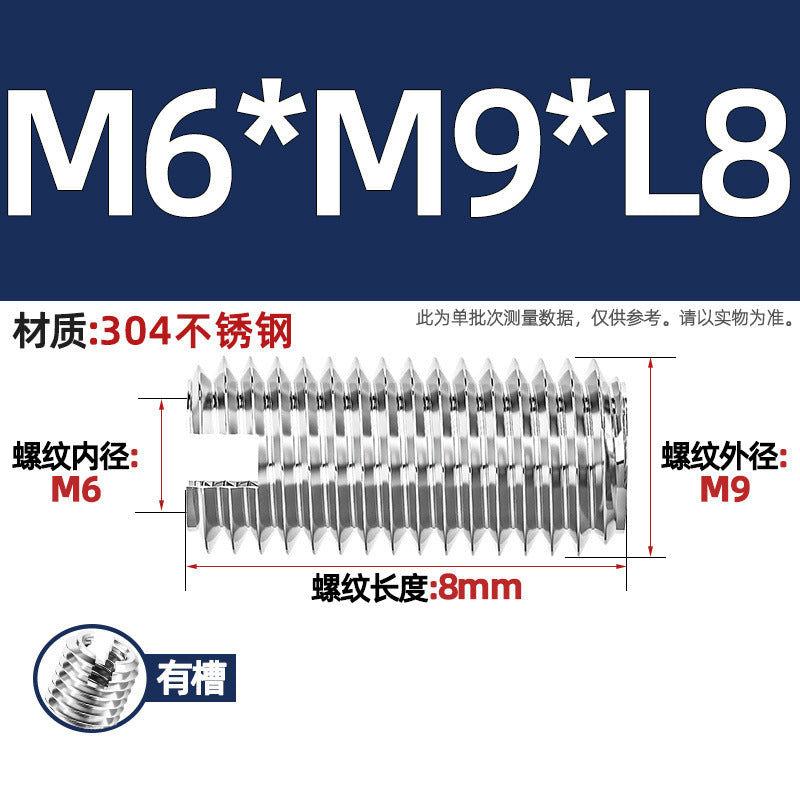 304 stainless steel inner and outer tooth nuts, thread conversion variable diameter braces, thread sheath, one-word slotted screw nuts