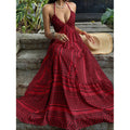 Amazon  summer new arrival: printed beach vacation style v-neck halter backless tie-up dress for women
