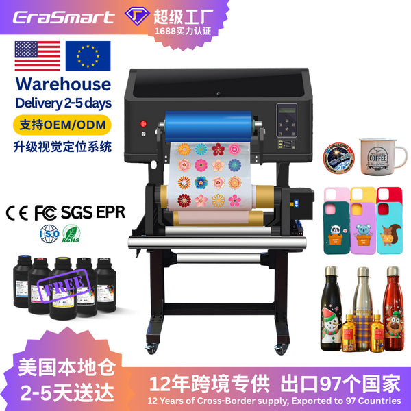 EraSmart A3 Crystal Label Printing Machine AB Film Logo Transfer Sticker Mobile Phone Case Cup UV DTF Printer