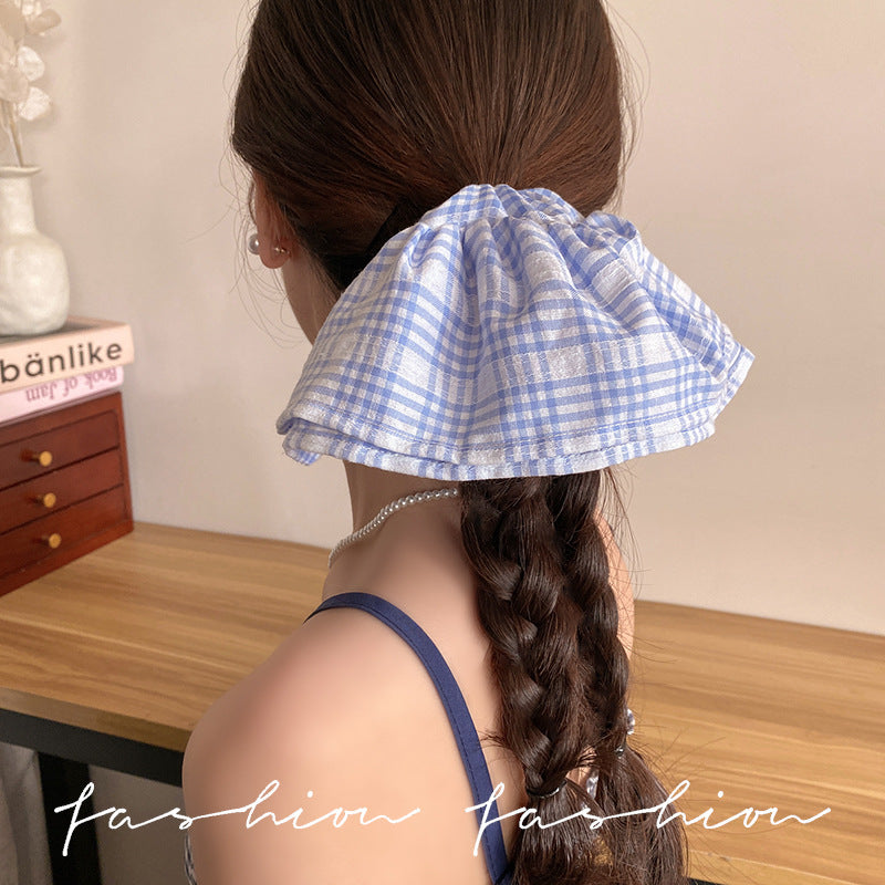 Yellow grids pattern skirt large intestine hair tie korean ins style eleganteasiest for match low ponytail hair rope headband flower hair accessories