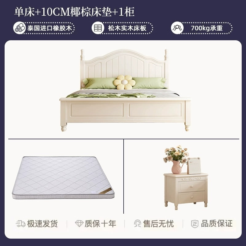 Scandinavianwhite solid wood bed modern casual cream style grids 1.8m double bed 1.5 master bedroom storage princess bed