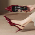 Burgundy high-heeled sandals for women, half-covered toe, open back, pointed toe, stiletto heel, small fragrant style shoes, women's fashion sandals