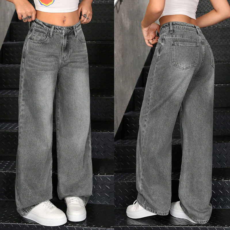 Exportfashionjeans women's new hot-selling cross-border stylish street straight-leg pants washed fashion stretch jeans