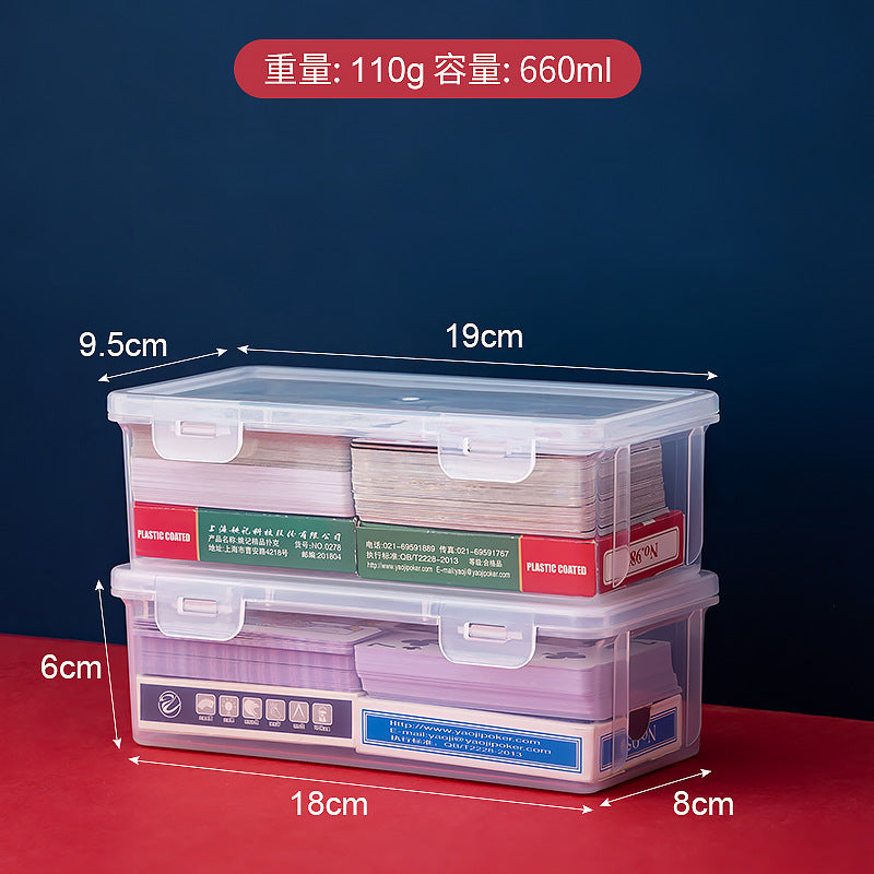 Board game card storage box, transparent plastic playing card storage box with lid, dust-proof small object storage and finishing box