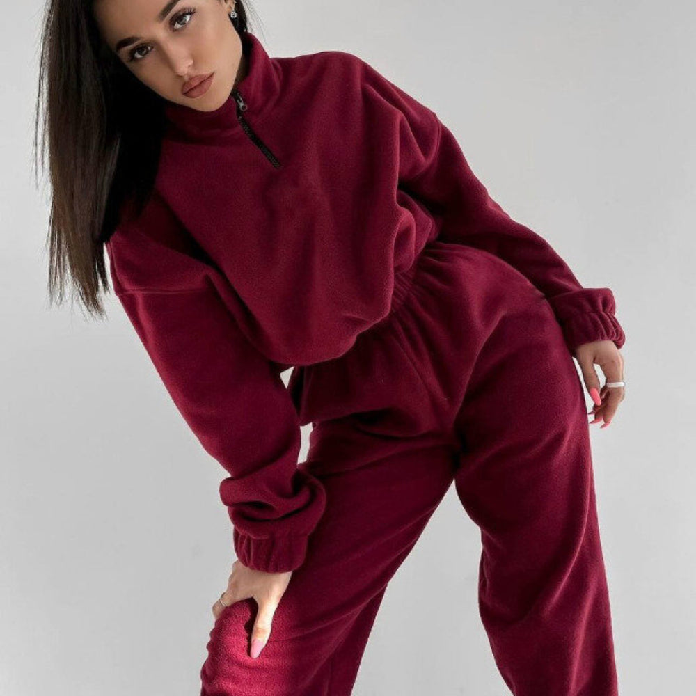 2025 spring/autumn hot-selling new women's amazon fashion solid color loose zip-up stand collar hoodie casual 2-piece set