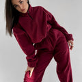 2025 spring/autumn hot-selling new women's amazon fashion solid color loose zip-up stand collar hoodie casual 2-piece set