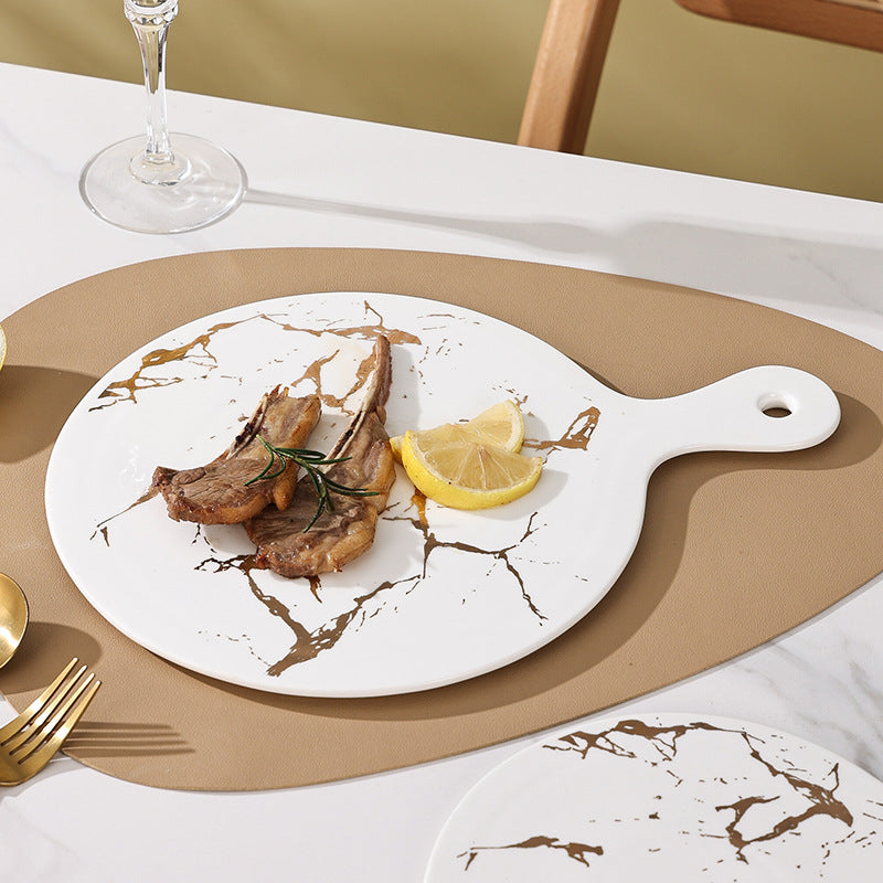 Scandinavianins marble gold pattern ceramic high-looking tray western food steak plate classy handle plate