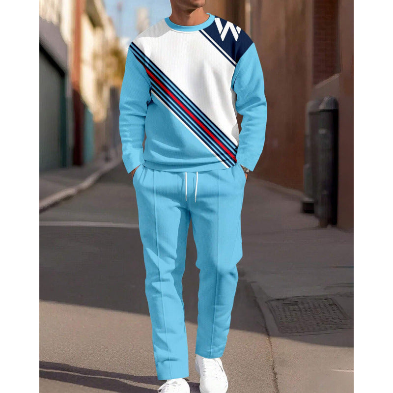 cross-border e-commerce 3d digital print men's autumn/winter new casual fitted long-sleeve hoodie and pants set