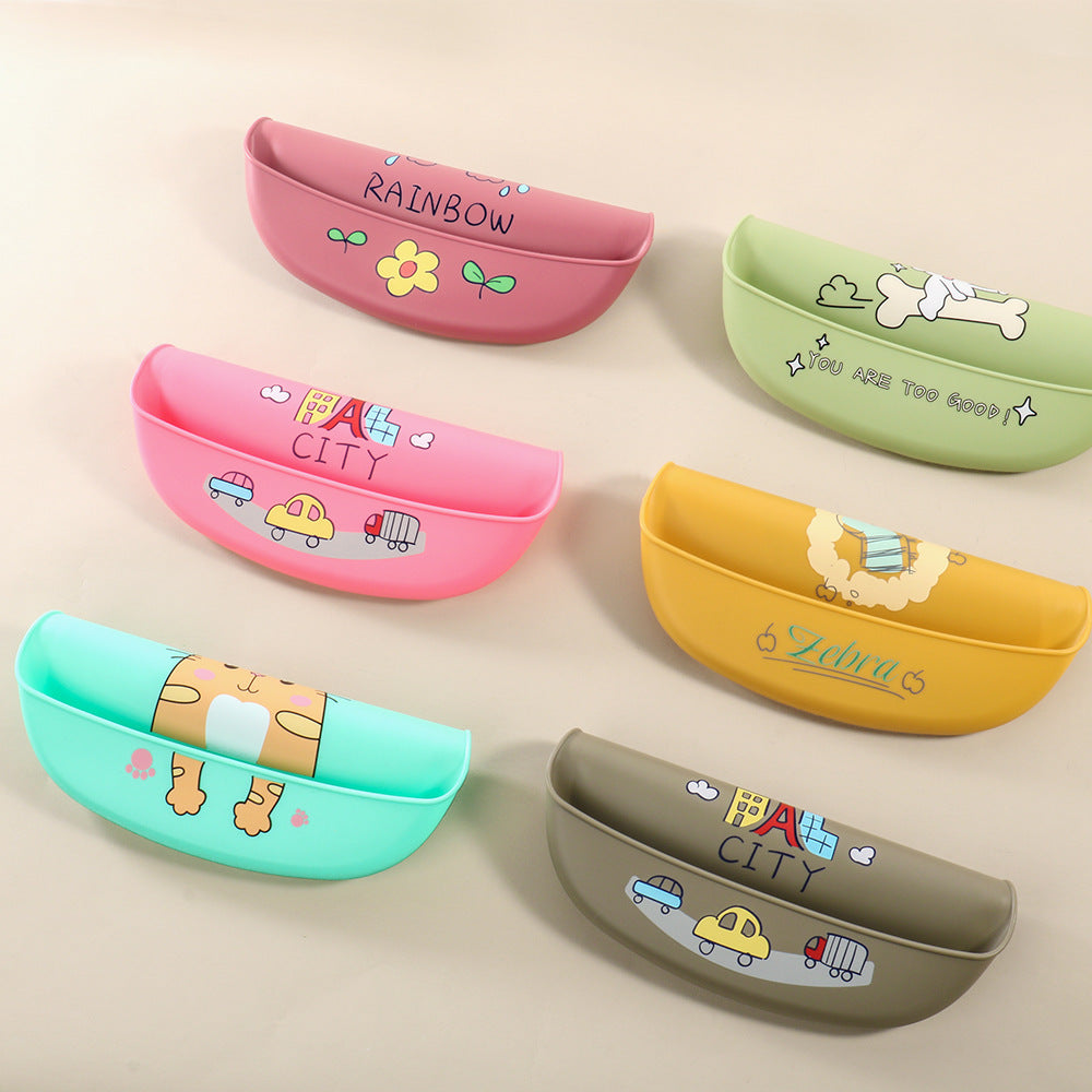 Children's silicone printed flat bib platinum silicon Baby feeding tableware set Anti-dirty saliva pocket