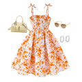 Amazon bestseller: girls' dress -  spring/summer new arrival - trendy floral print, slim fit, cinched waist, bow detail, spaghetti strap dress