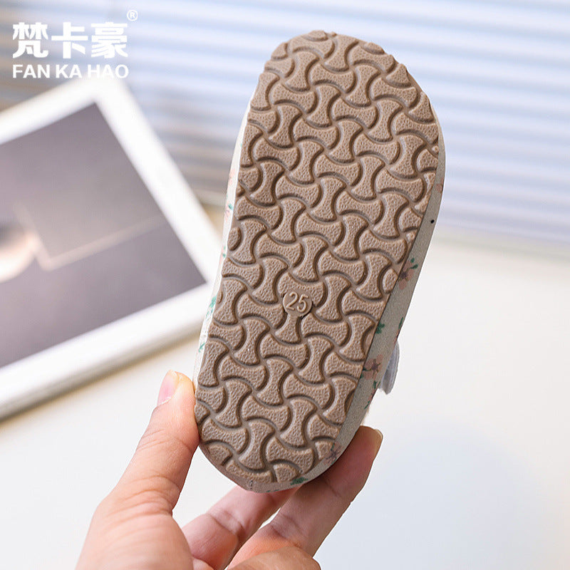 Vancahao  winter new children's fleece-lined thickened cotton shoes, baby soft sole birkenstock-style shoes, korean style first walker shoes