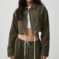 new arrival cotton mixed draped loose waist cord breathable stand collar zipper outwear short skirt casual sports suit