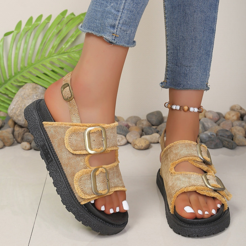 Export new arrivalplus size denim belt buckle slip-on sandals women's summer outwearslipper wholesale