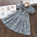 summerk-stylegirl floral skirt square collar puff sleeves back tie backdress children's clothing one piece dropshipping