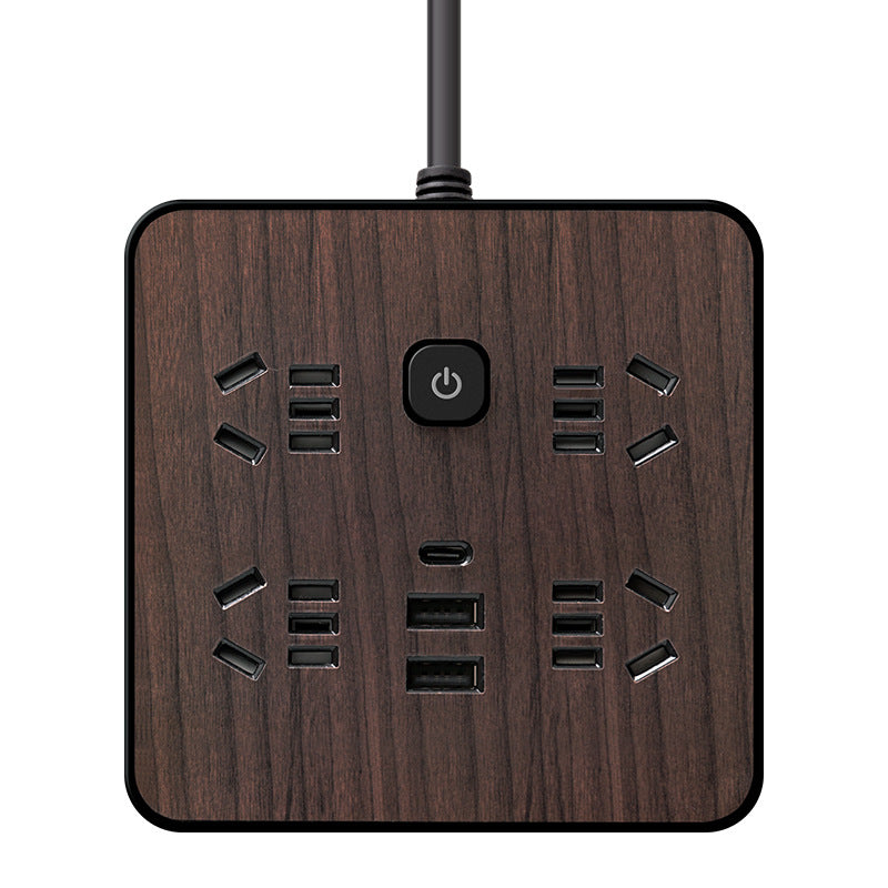 Double shell wood grain socket panel desktop multi-functional for homeusb charging socket with cable plug inspection and drag socket board