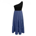 european and american cross-border new  women's solid color printed bohemian one-shoulder sleeveless dress