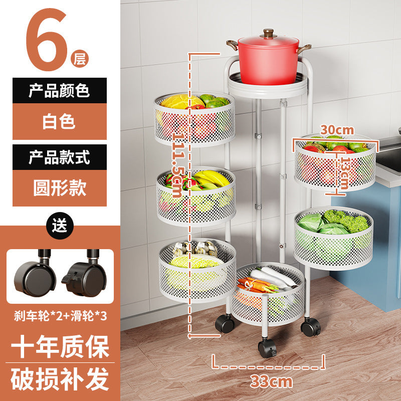 360-degree rotating vegetable organizer, kitchen floor-standing multi-tier round storage rack, dedicated basket storage for vegetables
