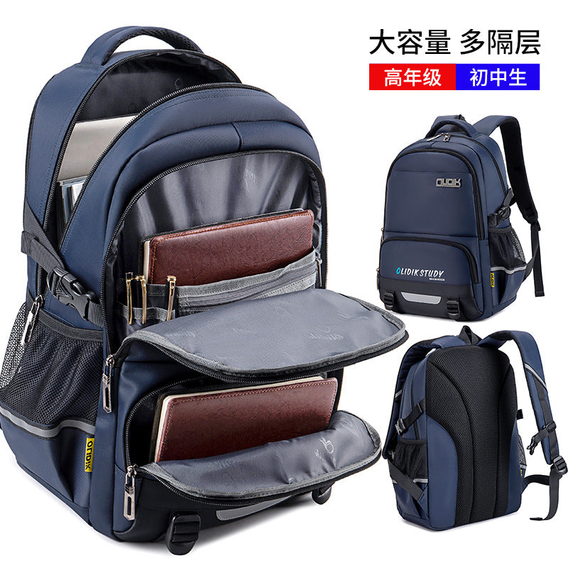 School bag for boys, primary school students, grades 3 to 5 and 6, junior high school students, large-capacity children's backpack, spine protection and burden reduction backpack