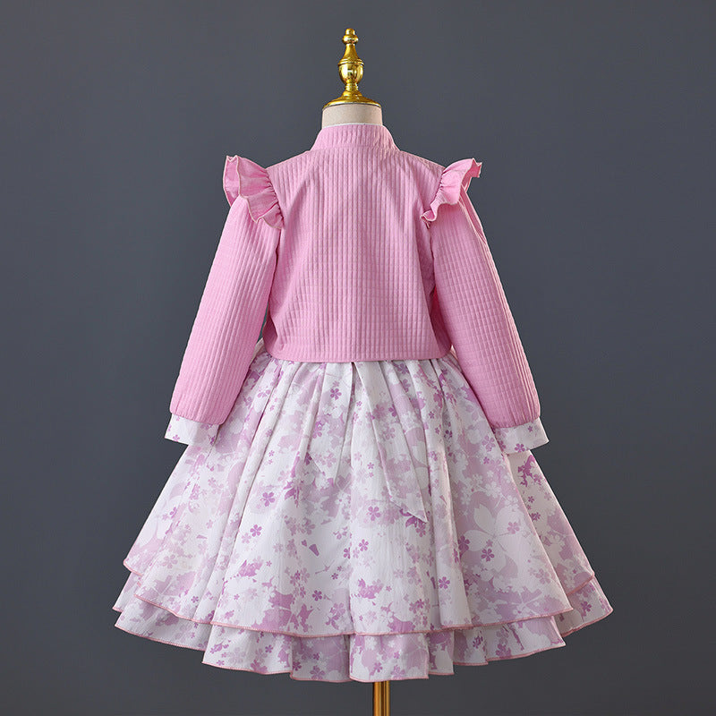 hot seller: girls' printed two-piece set - jacket & a-line skirt - new autumn/winter collection - girls' princess dress -
