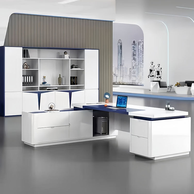 Piano lacquer office desk - designer creative high-end executive desk - stylish white manager supervisor executive desk