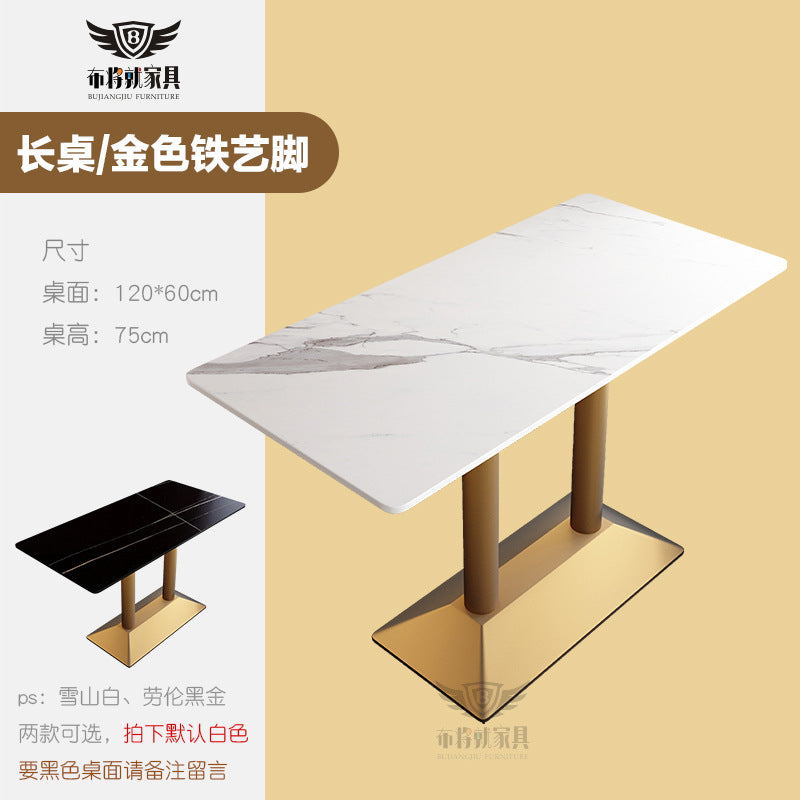 Bar table and chair combination, rock slab canteen dining table, commercial milk tea shop long table, reception and negotiation, cafe small round table