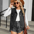 Fashion cross-border foreign trade  women's clothing  independent station new washed hooded denim vest waistcoat top