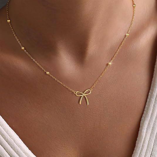 Amazon's new fashion simple bow pendant women's necklace alloy light luxury clavicle chain christmas gift