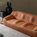 Minimalist mid-century modern genuine leather sofa for living room, homestay, designer american retro oil wax leather caramel color wavy sofa
