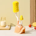 Baby bottle brush cleaning set - includes bottle brush, rack, long-handled rinser, sponge brush, and nipple cleaner - perfect for newborns