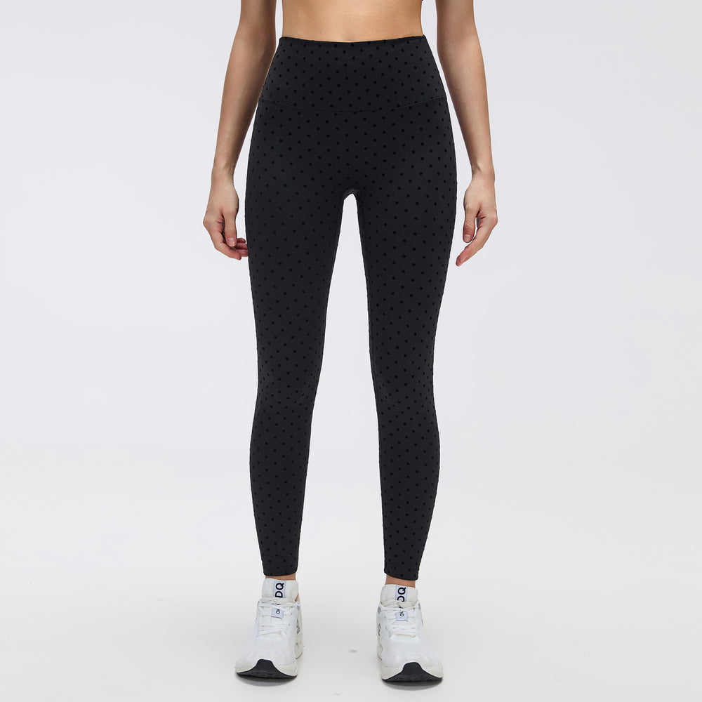 Big brand same style beautiful black polka dot yoga leggings women's stand collar jacket outwear silmslimming look sports suit