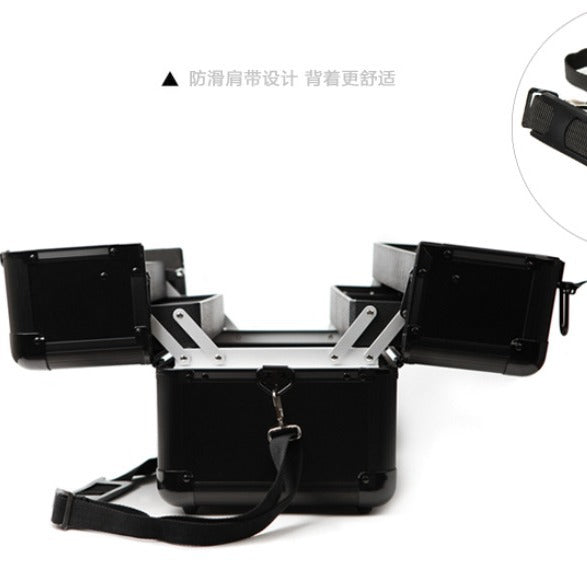 Foshan custom multi-functional portable cosmetic case with lock storage box custom double unpacking portable manicure embroidery case