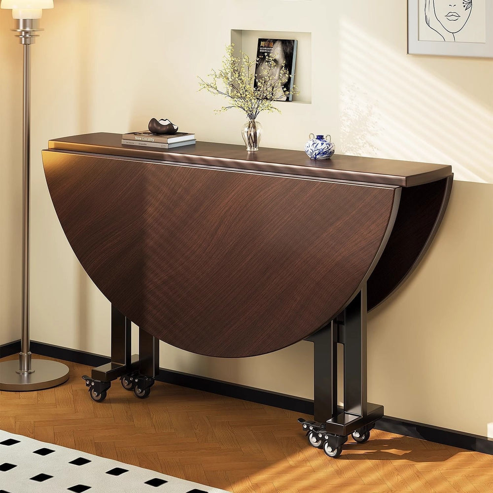 Foldable dining table - heavy duty, mobile, large round table - multi-functional dining table with wheels - storage round table - foldable