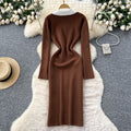 Classy tweed stylefashionablecontrast color suit collar long sleeves double breasted waist knittingdress women's bottom long skirt